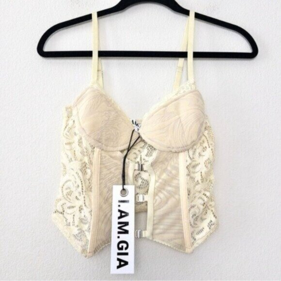 NWT I.AM.GIA Elena Top S Tan Lace Corset Sheer Cropped Burnout - Picture 4 of 9